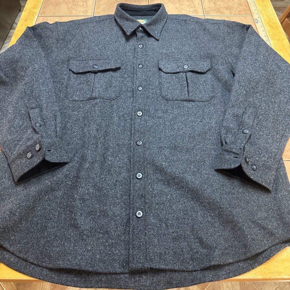 Cabela's 100% Wool Heavy Thick Flannel Button Front Shirt Size XLT Tall XL Grey